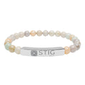 Personalized Natural Stone Stretch Bar Bracelet — Engraved Name Bar, Beaded Healing Gem Bracelet