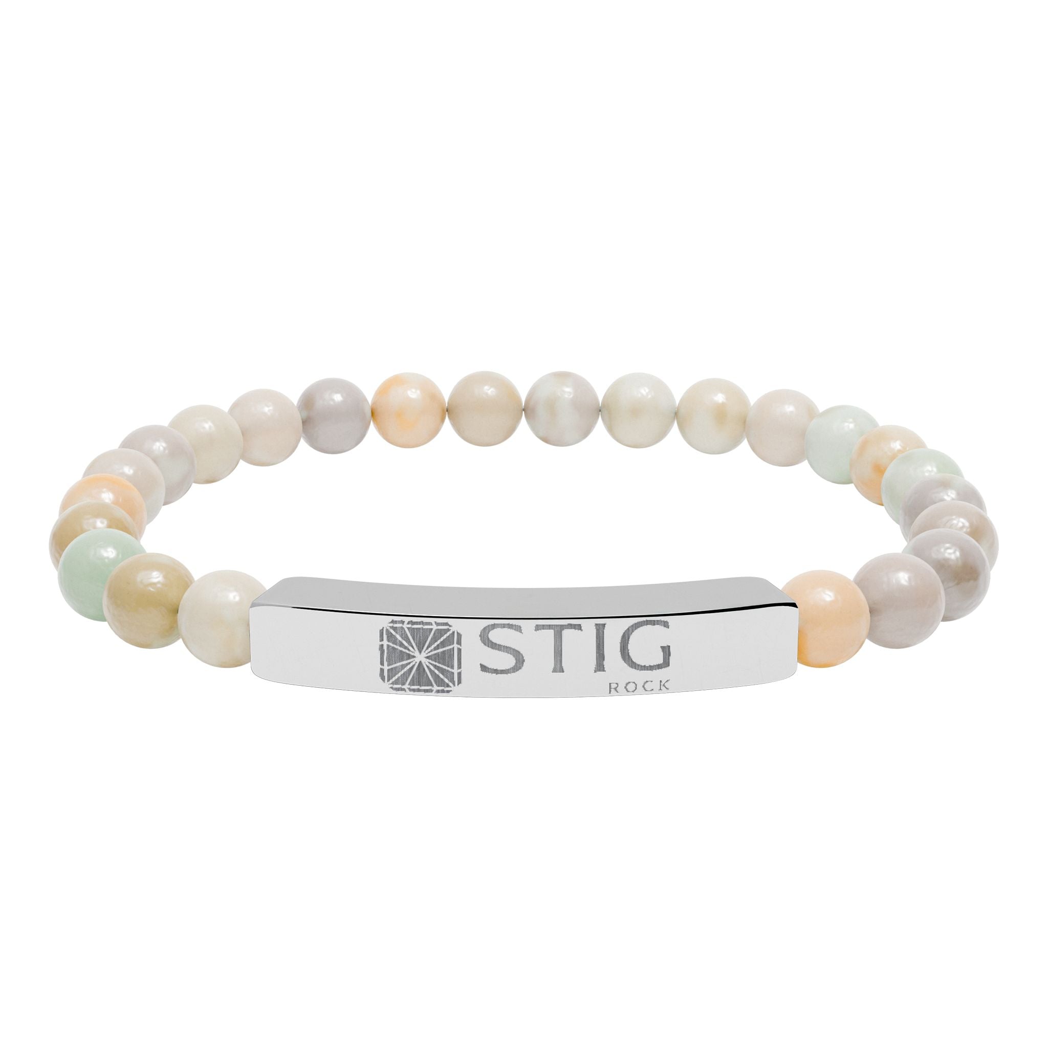 Personalized Natural Stone Stretch Bar Bracelet — Engraved Name Bar, Beaded Healing Gem Bracelet