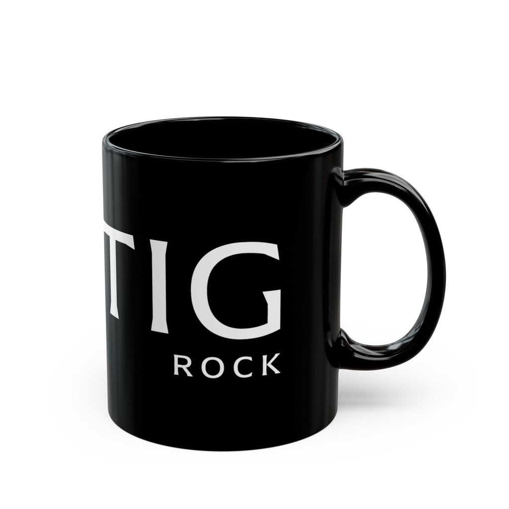 Mystic Rock Mug — Black Ceramic Coffee Cup with Geometric Gem Logo