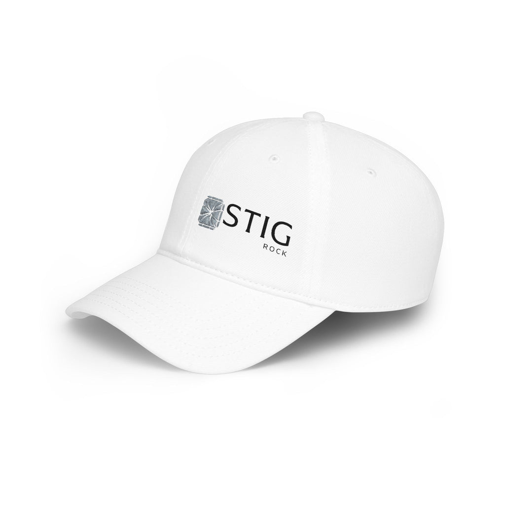 Low Profile Cap with Stig Rock Logo — Minimalist White Baseball Hat