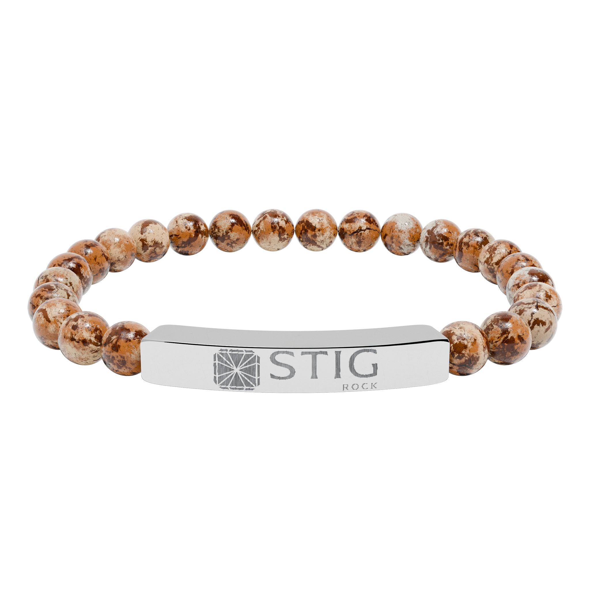 Personalized Natural Stone Stretch Bar Bracelet — Engraved Name Bar, Beaded Healing Gem Bracelet