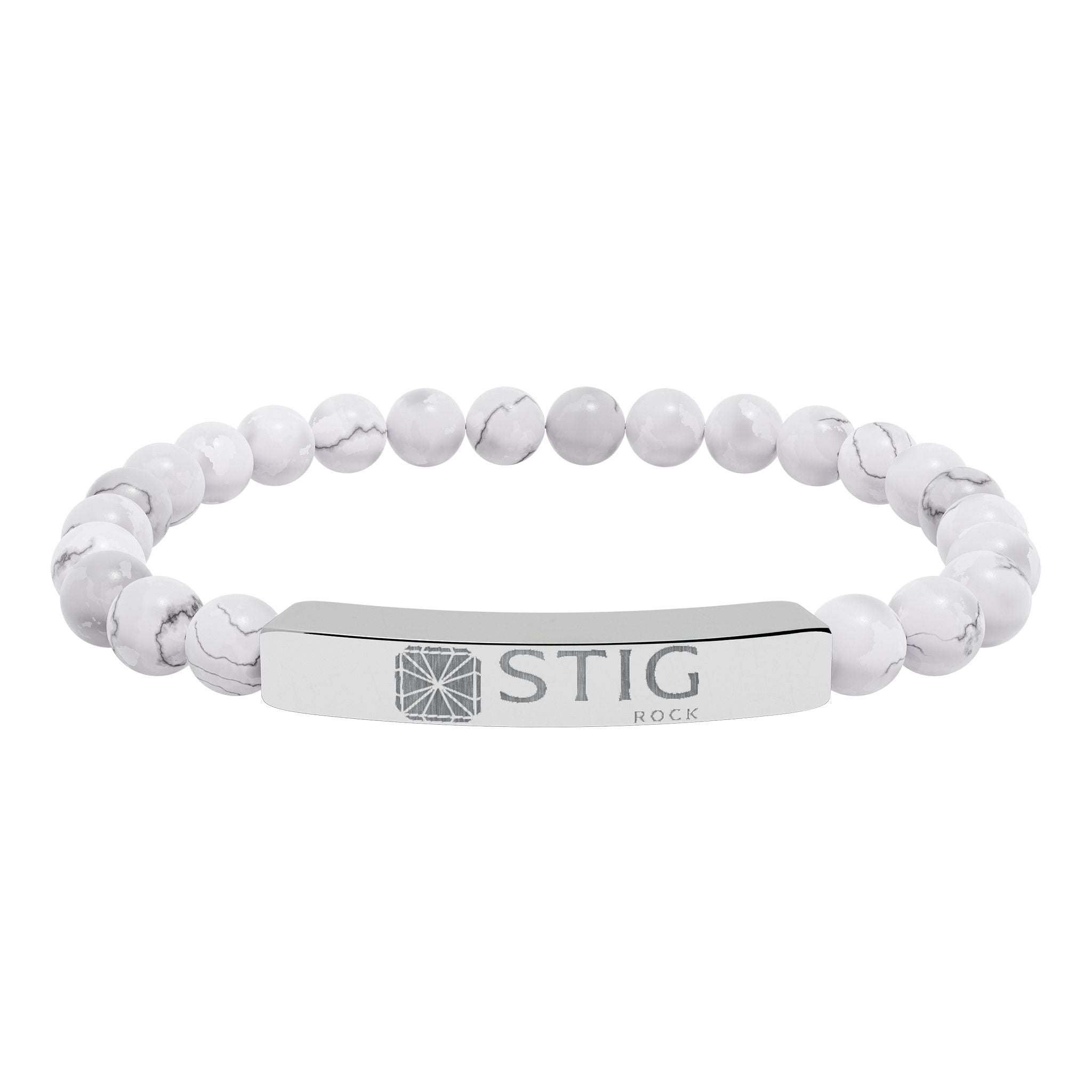 Personalized Natural Stone Stretch Bar Bracelet — Engraved Name Bar, Beaded Healing Gem Bracelet