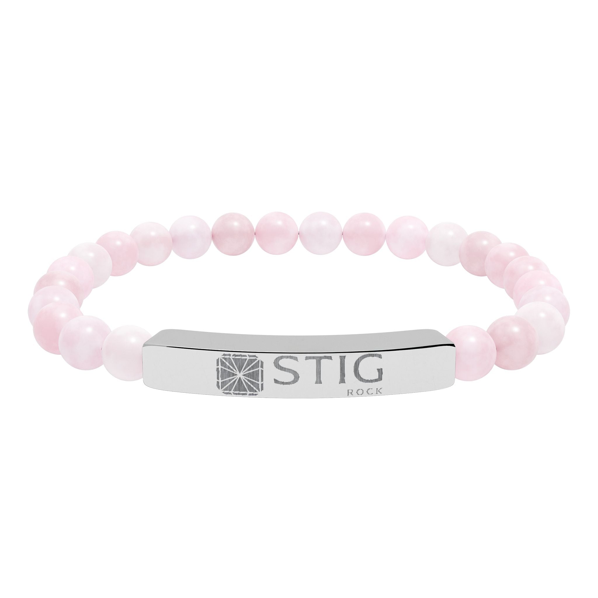 Personalized Natural Stone Stretch Bar Bracelet — Engraved Name Bar, Beaded Healing Gem Bracelet