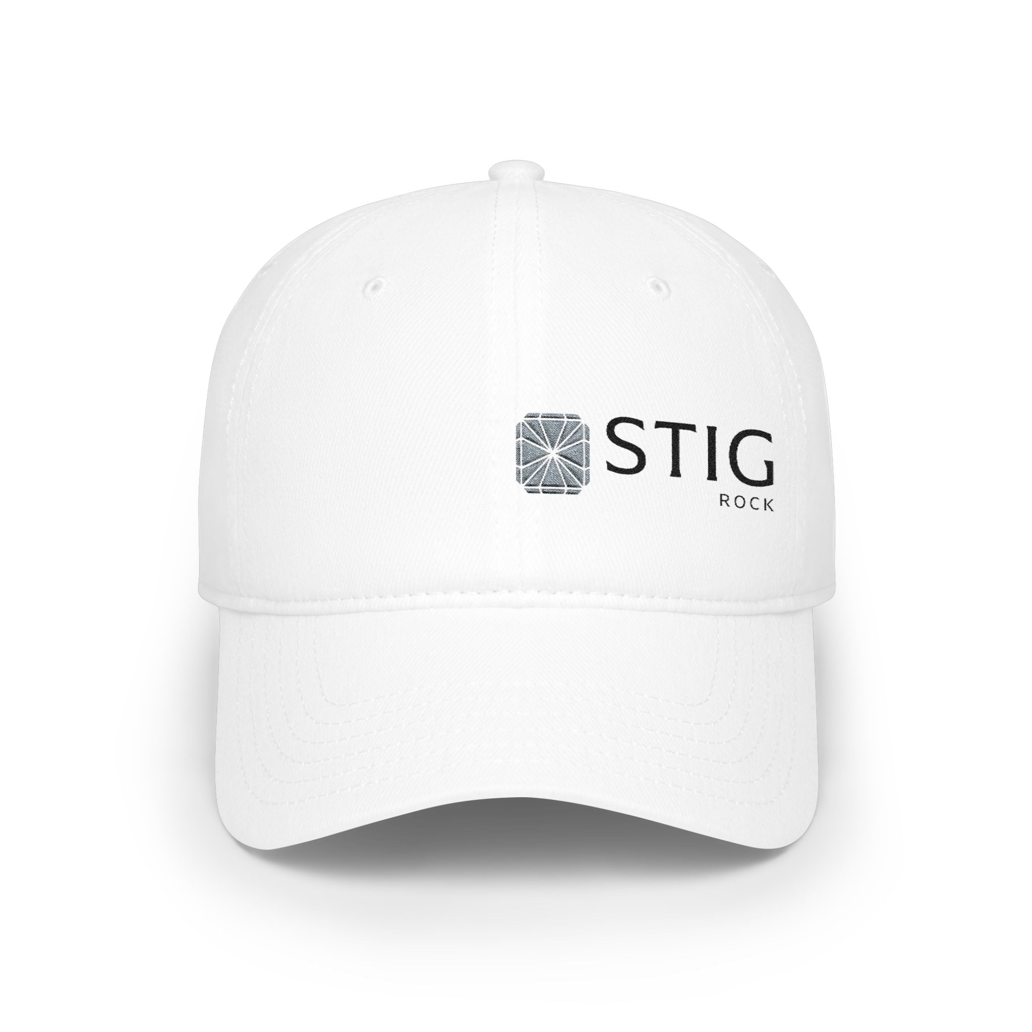 Low Profile Cap with Stig Rock Logo — Minimalist White Baseball Hat
