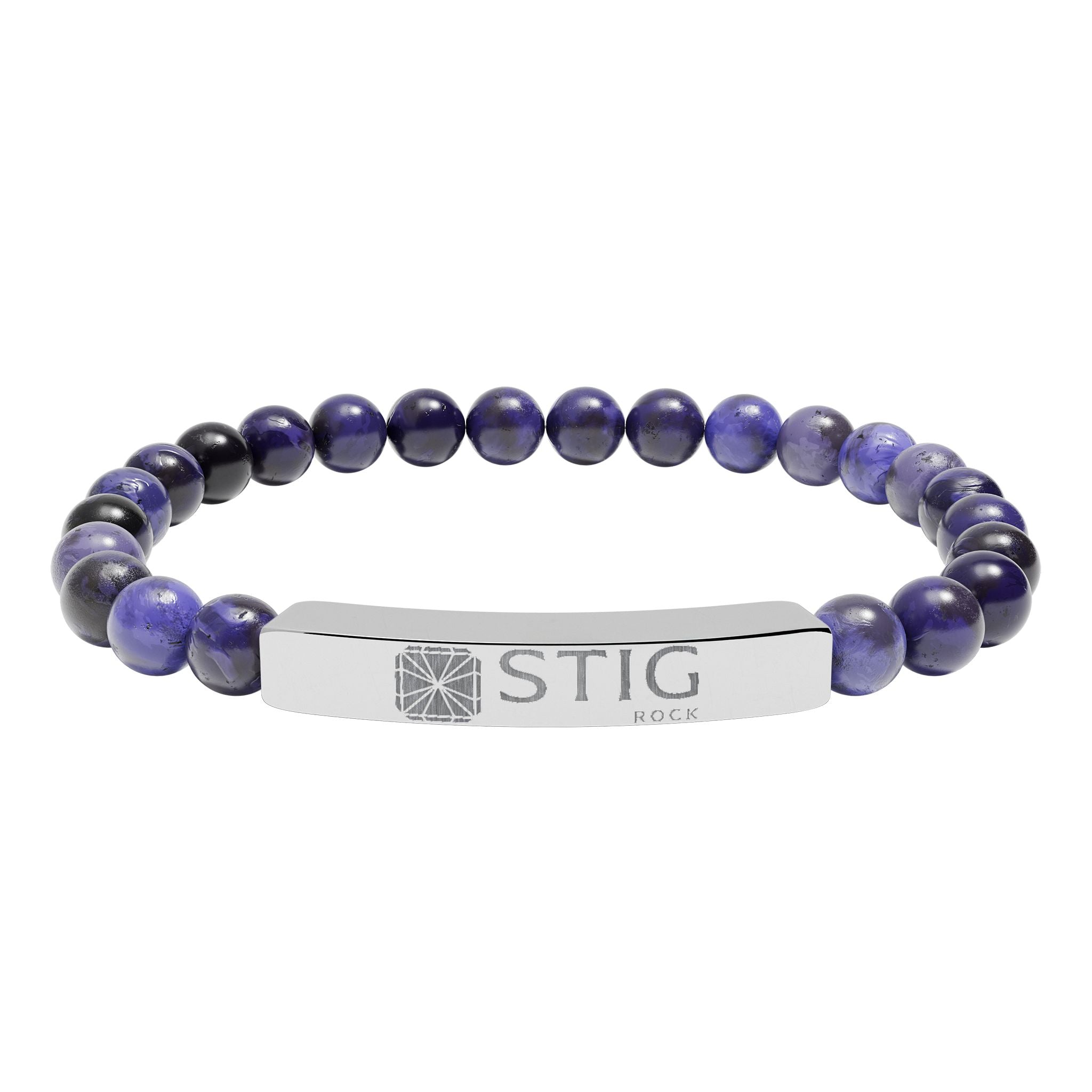 Personalized Natural Stone Stretch Bar Bracelet — Engraved Name Bar, Beaded Healing Gem Bracelet