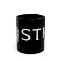Mystic Rock Mug — Black Ceramic Coffee Cup with Geometric Gem Logo
