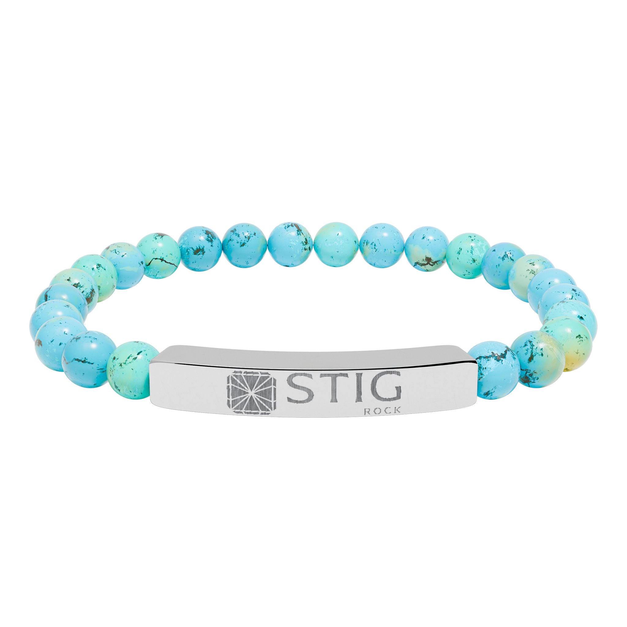 Personalized Natural Stone Stretch Bar Bracelet — Engraved Name Bar, Beaded Healing Gem Bracelet