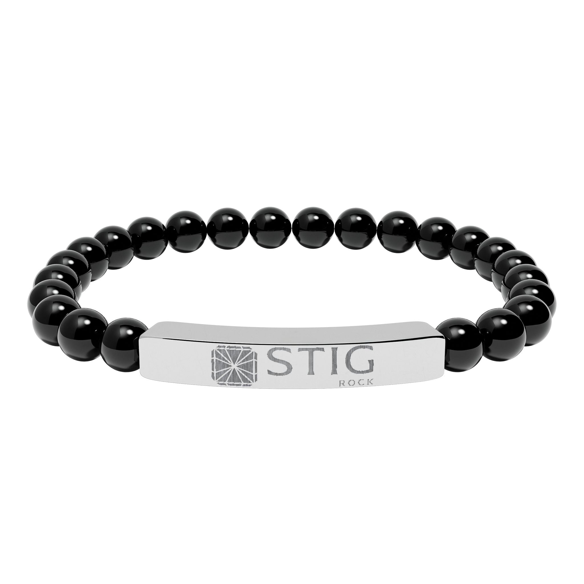 Personalized Natural Stone Stretch Bar Bracelet — Engraved Name Bar, Beaded Healing Gem Bracelet